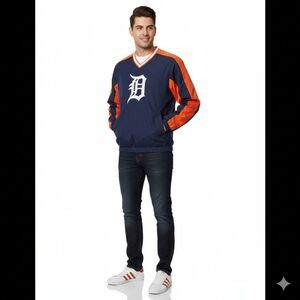Detroit Tigers G-III Carl Banks MLB Windbreaker Pullover - Navy/Orange - Medium